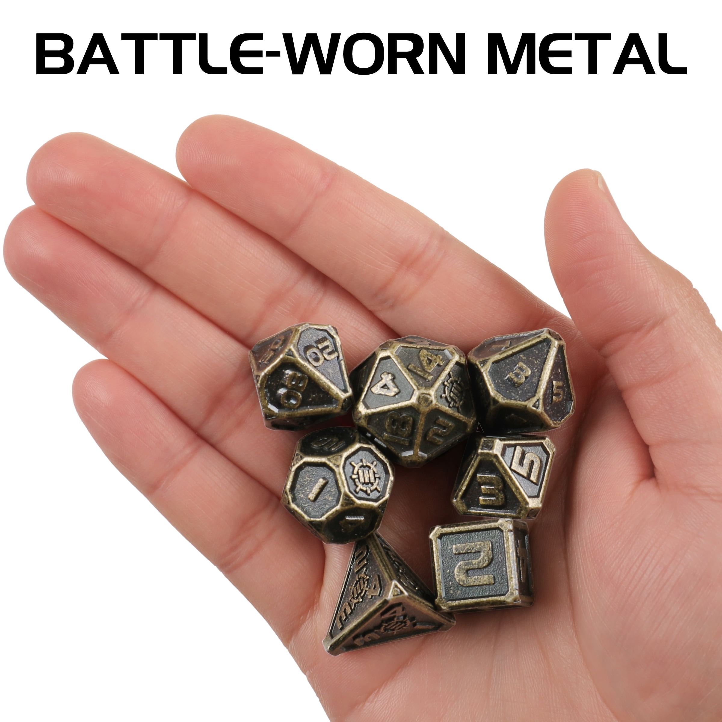 ENHANCE DnD Metal Dice Set - 7pc Solid Zinc Alloy Polyhedral DnD Dice with Storage Case and Dice Bag