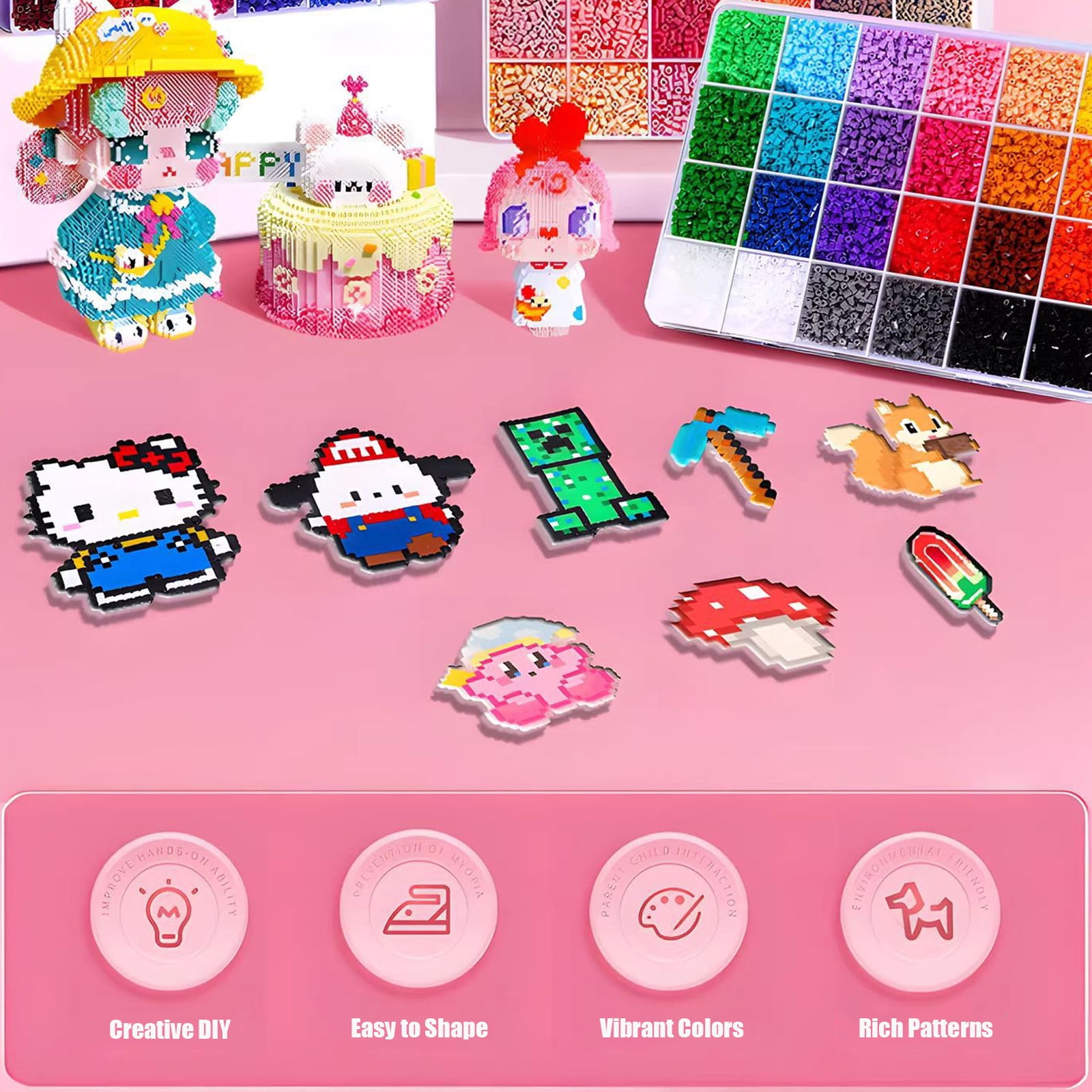Perler Beads Craft Kit with Iron & Upgrade Tools - Complete DIY Fuse Bead Art Set for Kids & Adults, Includes Storage Box, Templates, Accessories for Creative Gift Making