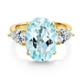 thumbnail image 2 of Gem Stone King 18K Yellow Gold Plated Silver Sky Blue Topaz and Lab Grown Diamond Engagement Ring for Women | 7.22 Cttw | Oval 14X10MM | Gemstone November Birthstone | Size 6, 2 of 3