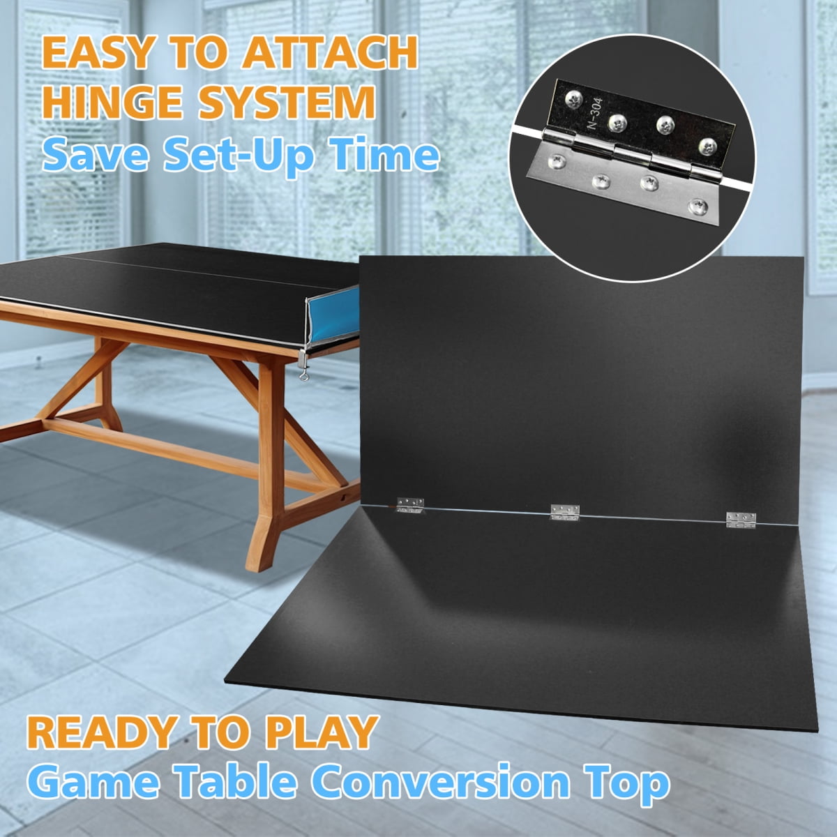 8ft Foldable Ping Pong Conversion Top – Portable Black Table Tennis Table Top for Indoor Games