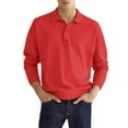thumbnail image 2 of Men Polo T Shirts Long Sleeve Button Polo Tees Slim Fit Red Mens Golf Shirts, 2 of 3
