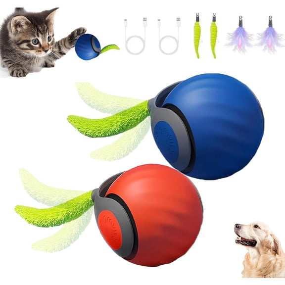 2Packs Speedy Tail Cat Toys for Bored Indoor Adult Cats New Generation Interactive Cat Toys for Indoor Cats,Automatic Moving Ball with Tail,Blue and Orange