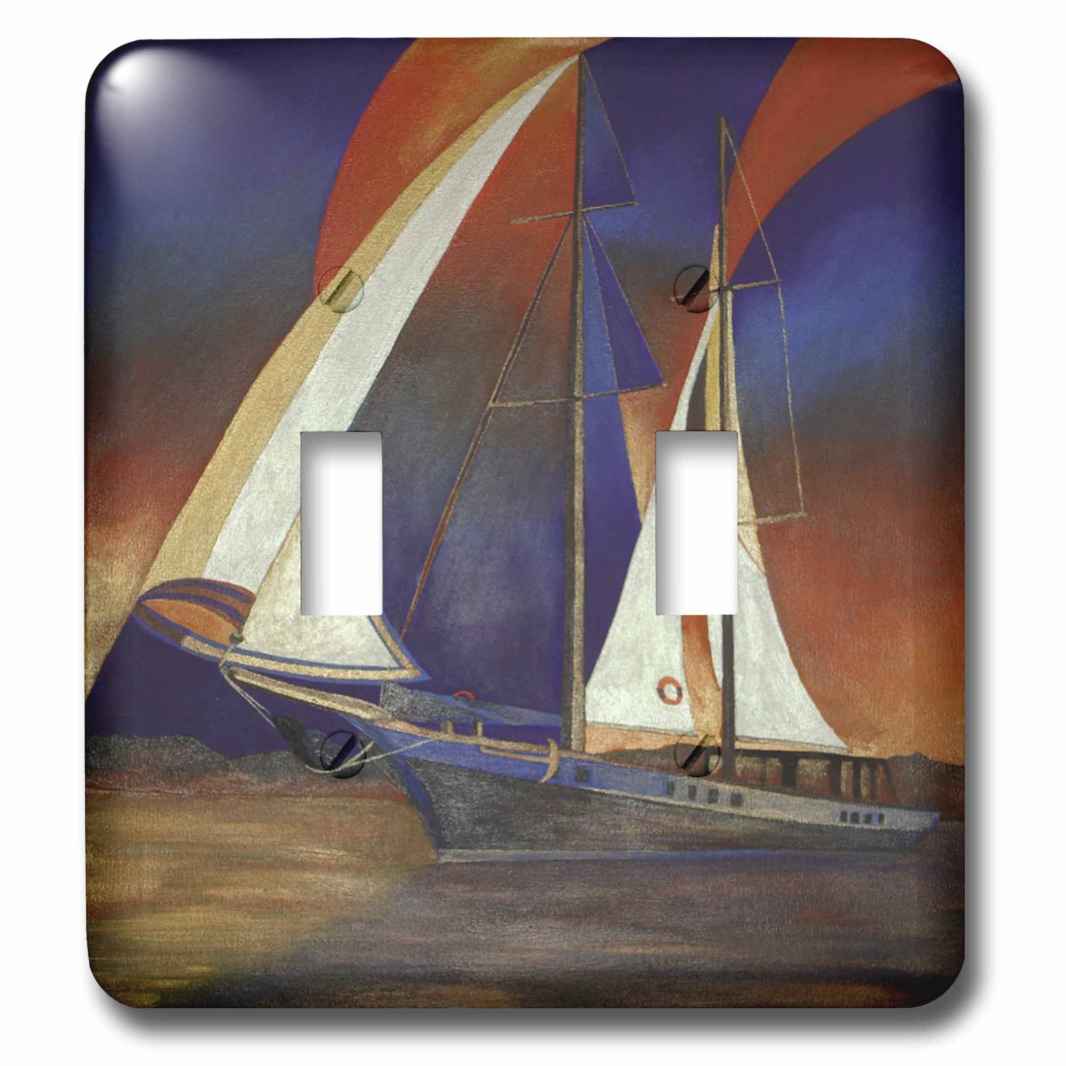 3dRose Gulet Under Sail - blue, boats, impressionism, orange, realism, sailboat, sails - Double Toggle Switch (lsp_46730_2) - image 1 of 1