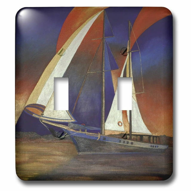 3dRose Gulet Under Sail - blue, boats, impressionism, orange, realism, sailboat, sails - Double Toggle Switch (lsp_46730_2)