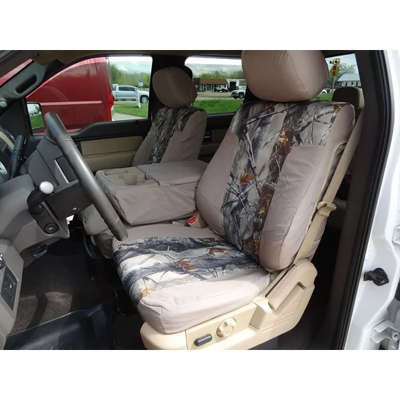 F480 2011-2014 Ford F150-F550 XL 40/20/40 Split Seat with Opening 20 Bottom and Opening Center Console in Tan and Camo Endura