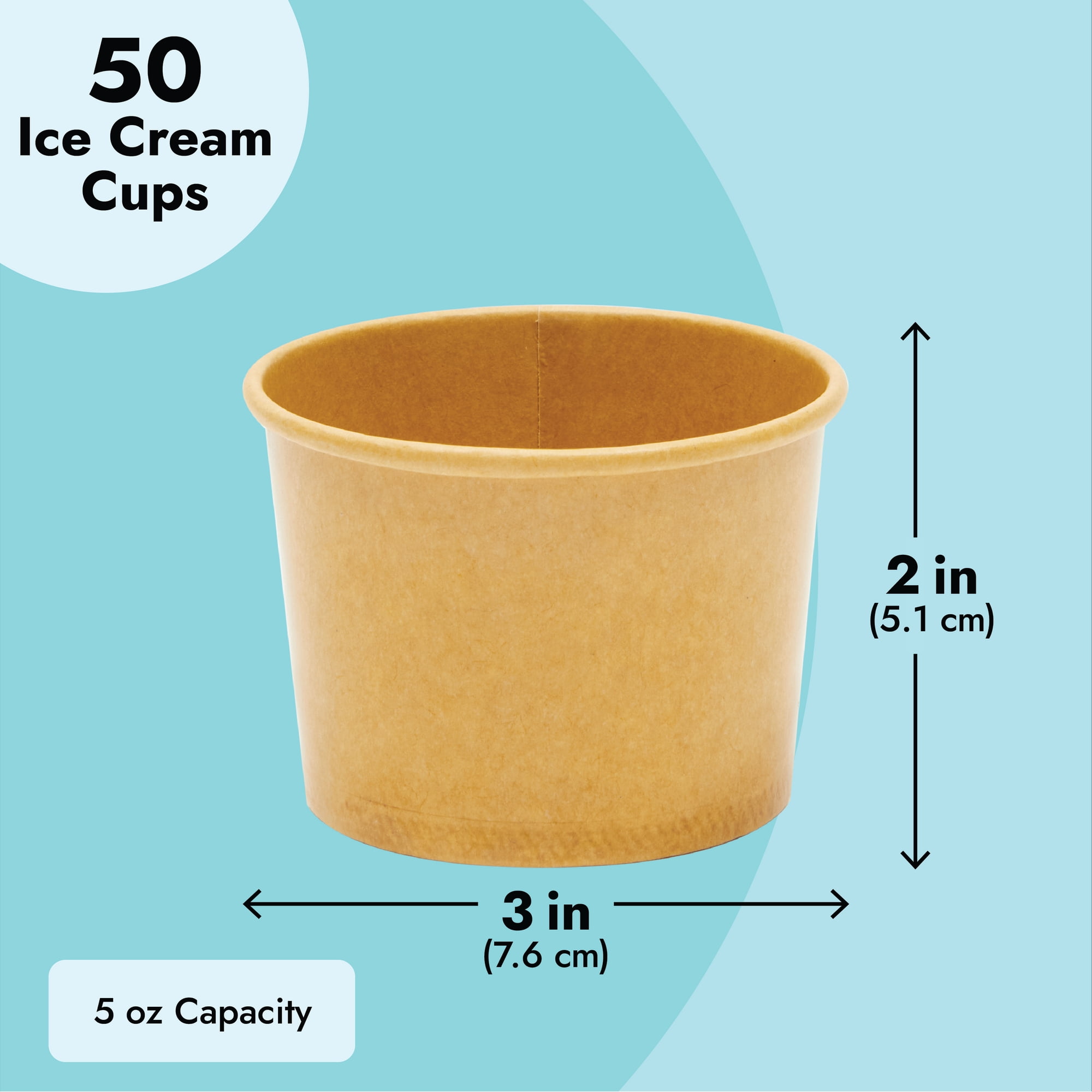 Tasses à Crème Glacée En Papier Kraft - 50 Pièces - 255ml - Revêtement Anti-Fuites - Marron