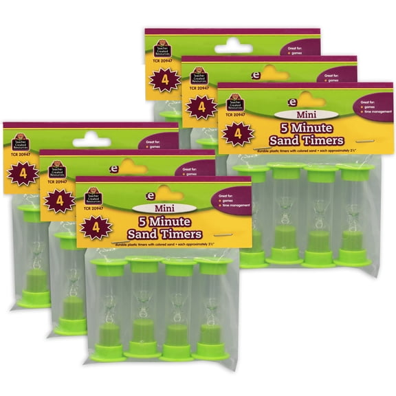 Teacher Created Resources Sand Timer, Mini, 5 Minute, 4 Per Pack, 6 Packs