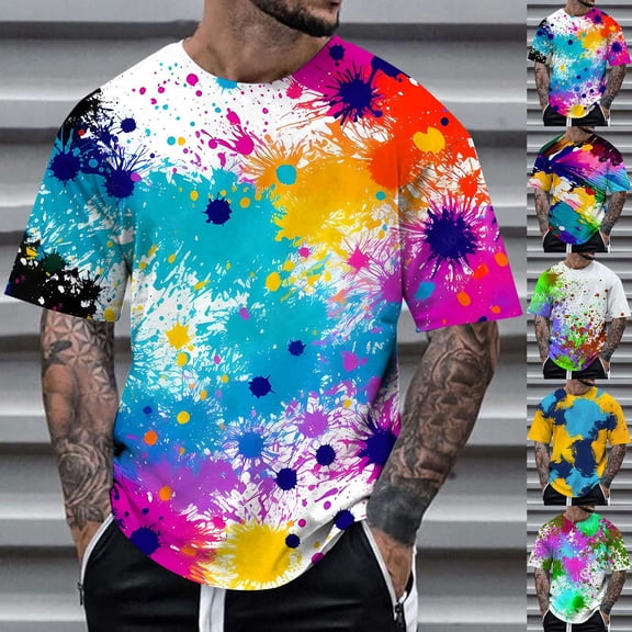 TrendOFT Shirts for Men Graphic Tees Creative Graffiti 3D Digital Printed Short Sleeve Round Neck Soft Loose Urban Casual Tops Men's T-Shirts Green L