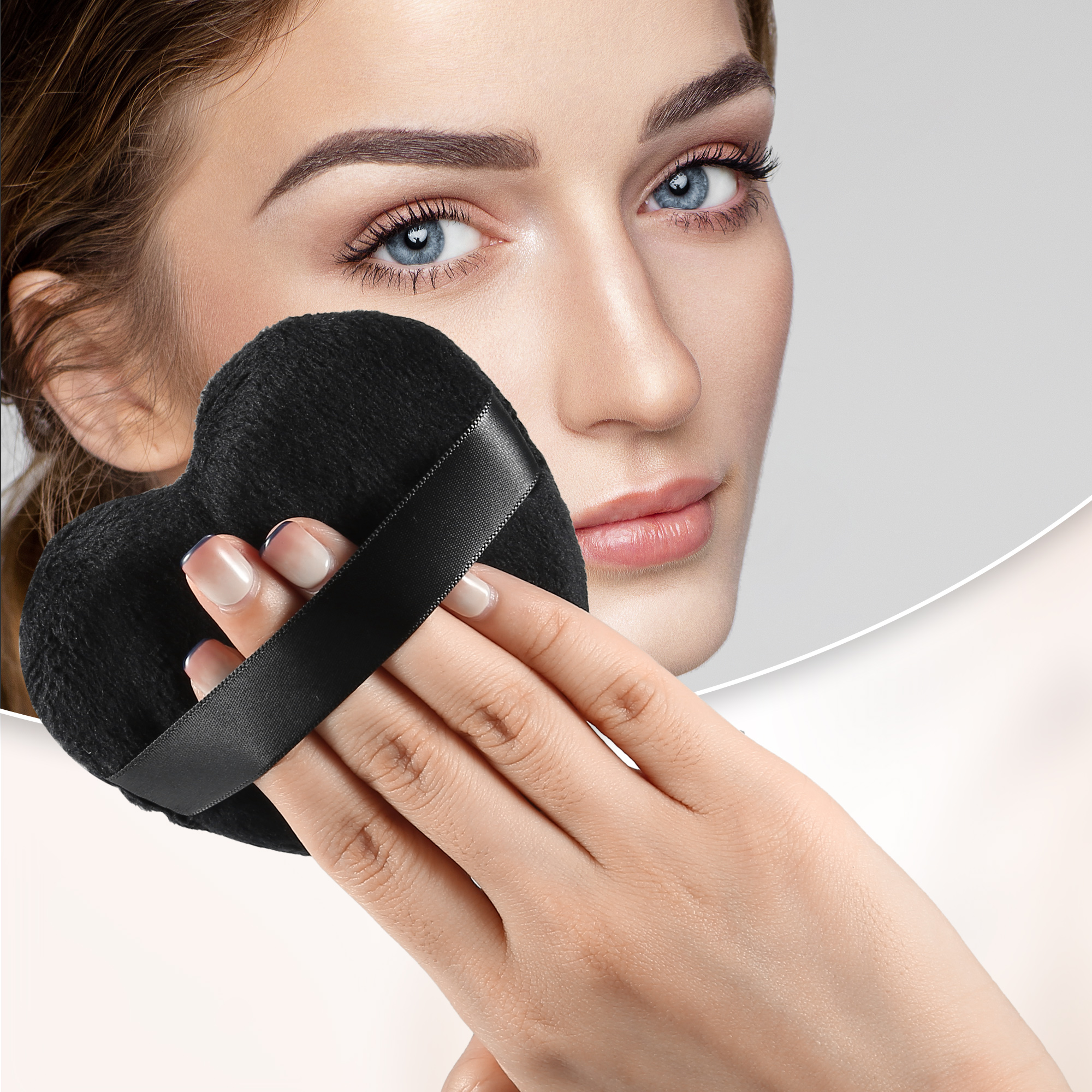 Unique Bargains 4 Pcs Loose Puff Face Soft Heart Shape Puff Makeup Tool Black Gray