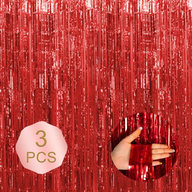 Youkk Glittering Backdrops Shimmer Metallic Streamers For Mesmerizing Decor Premium Easy To Assemble Beige Red 8.2ft,1pc 3Set