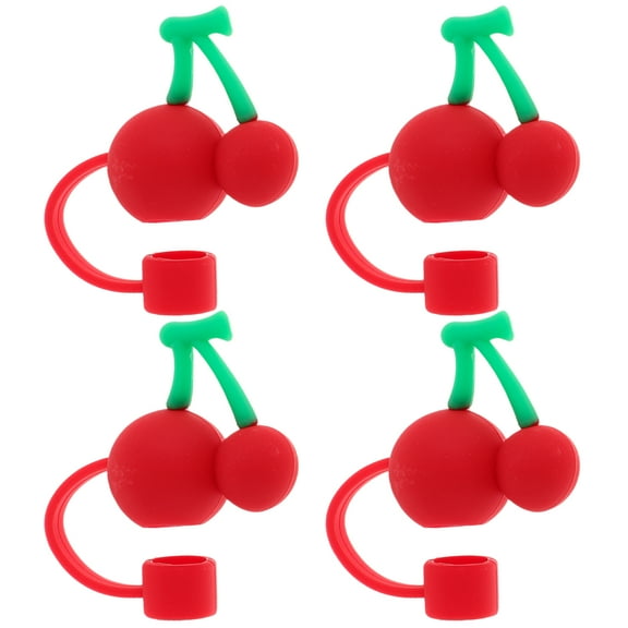 MRLESS 4pcs Cherry Straw Tip Covers Silicone Straw Accessories For Tumblers Cute And Funny Straw Caps For Water Bottles Reusable