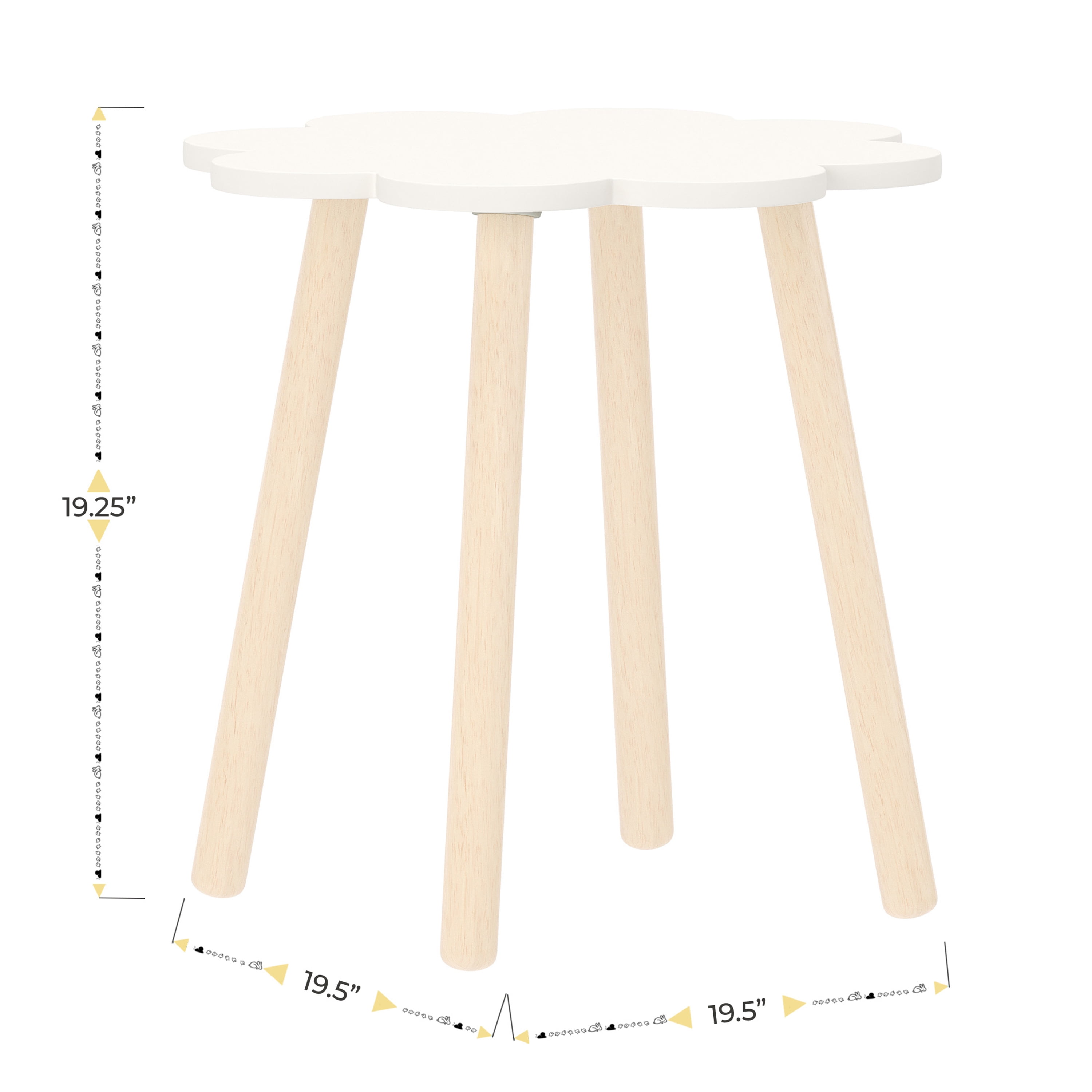 Buzz & Bloom Kids 3-Piece Wooden Cloud-Shaped Table and Chairs Set, White/Natural