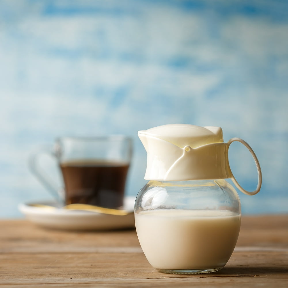 Crystalia Set of 2 Creamer Pitcher with Handle and Lid, Small Glass Body and BPAFree Plastic