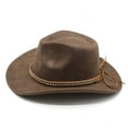 thumbnail image 4 of YAYUBA Cowboy Hat Men Women with Ribbon Cowgirl Western Hat Cowboy Hats for Women,Brown, 4 of 5