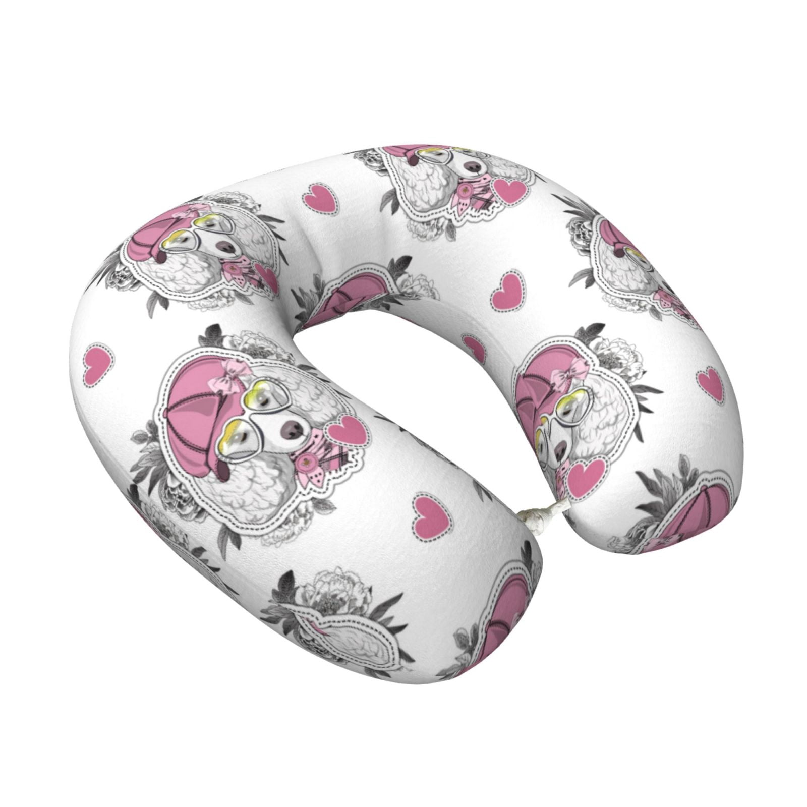 Xecao Cartoon Poodle Dog Print Memory Foam Cervical Neck Pillow Versatile U-Shaped Pillows for Home,Office,Camping,Travelling,Soft Washable Cover