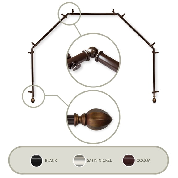 Contemporary Home Living 232" Brown Solid Contemporary 5-Sided Bay Window Curtain Rod