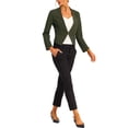 thumbnail image 2 of Blazer de Travail pour Femme Sans Col, Veste de Tailleur Décontractée de Bureau, Blazer Court, G Vert Armée, 2 of 6
