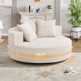 thumbnail image 2 of Ebello 58" Oversized Round Swivel Accent Chair, Corduroy Upholstered with 360-Degree Rotating Base for Living Room Bedroom, Beige, 2 of 8