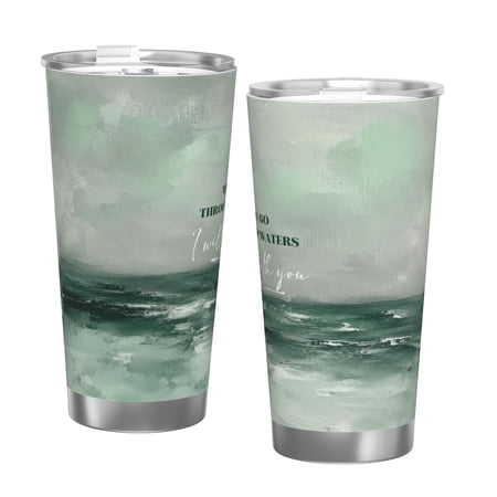 Isaiah 43:2 Christian Inspirational 20oz Tumbler When You Go Through Deep Waters I Will Be With You Bible Verse Travel Cup Insulated with Lid Gift for Faith Women Men with Single Silver Rim