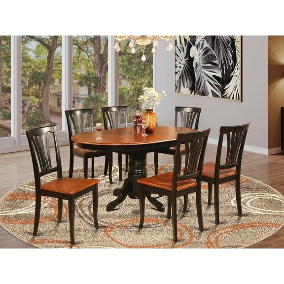 East West Furniture Avon 7-piece Wood Dining Room Set in Black/Cherry