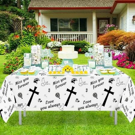 

2ooya 3Pcs White PE Tablecloths Set Black Cross Rectangle Oilproof Table Cover 54 x 108inches