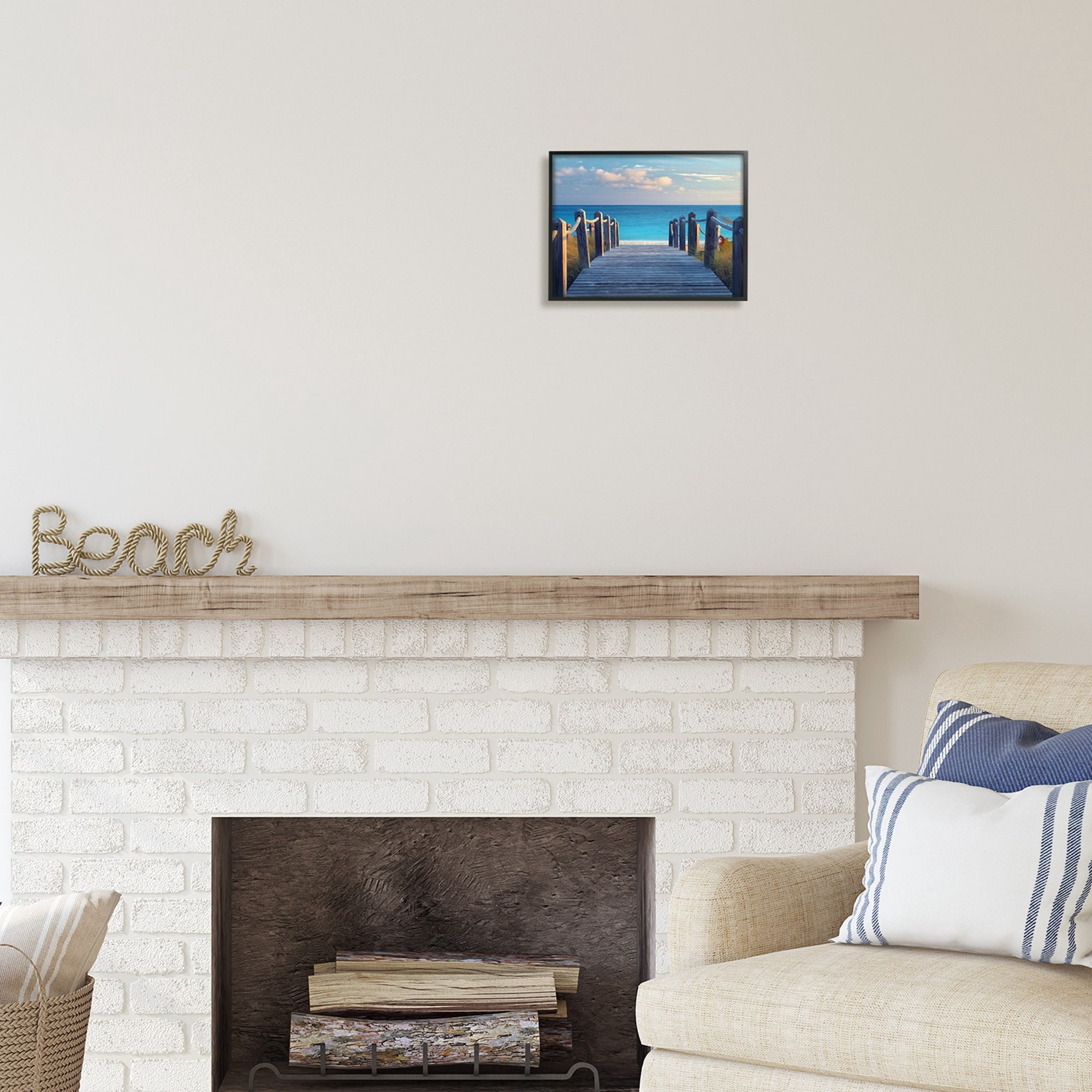 Stupell Industries Summer Boardwalk Beach View Coastal Photography Black Framed Art Print Wall Art