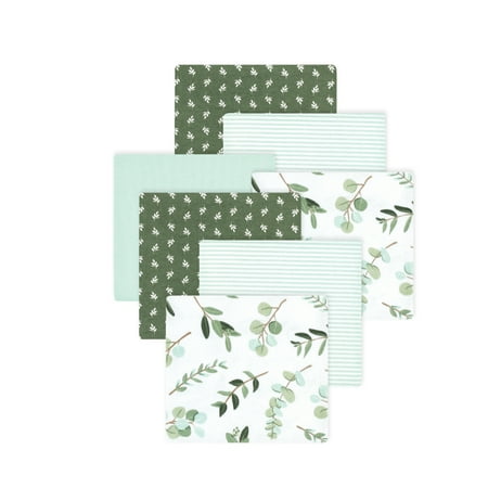 Little Treasure Hudson Baby Girls Cotton Poly Flannel Receiving Blankets 7-Pack, Green Eucalyptus, 30x30 inches