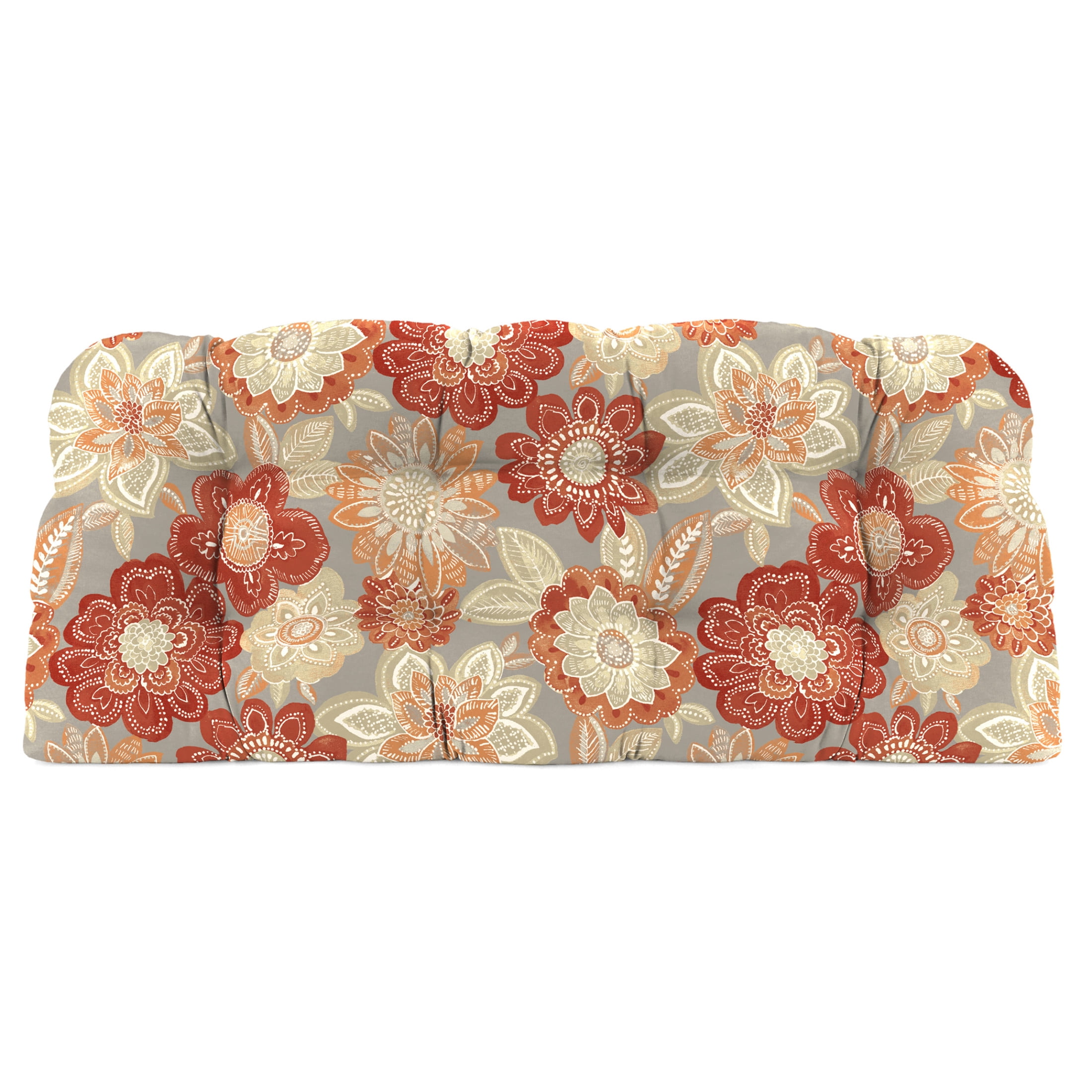 Jordan Manufacturing 44" x 18" Anita Scorn Grey Floral Rectangular Tufted Contoured Outdoor Wicker Settee Bench Cushion