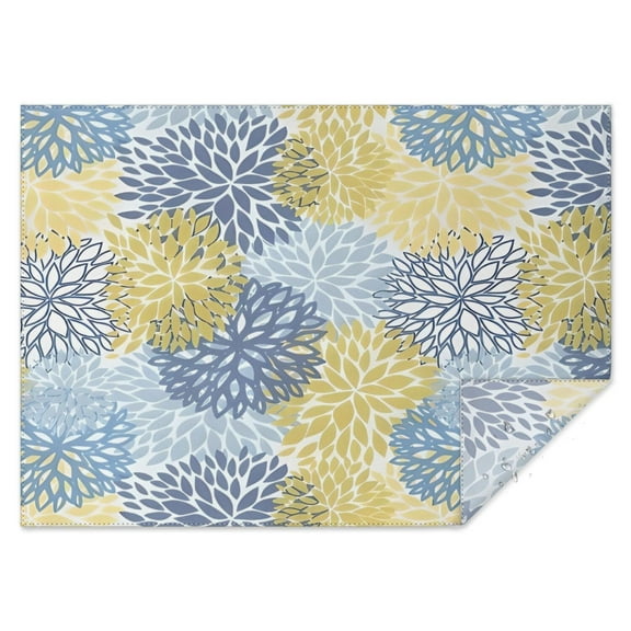 Blue and Yellow Floral Pattern Rectangle Tablecloth 60"x84",Waterproof Polyester Rectangle Table Cloth, Wipeable Spillproof Polyester Tablecloth for Dining, Camping, Indoor and Outdoor