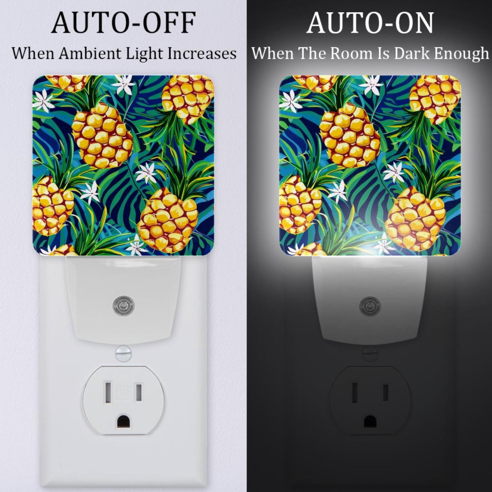 PhooArto Palm Leaves Pineapples Pattern Plug in LED Night Light Auto Sensor Dusk to Dawn Decorative Night for Bedroom, Bathroom, Kitchen, Hallway, Stairs, Baby's Room, Energy Saving