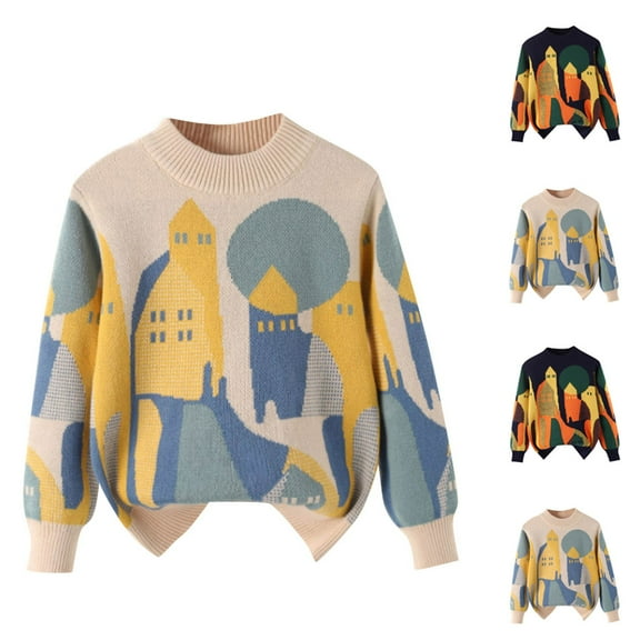 WRKEKC Kids Sweater Crewneck Thickened Graphic Print Knit Pullover Long Sleeve Cozy Warm Top for 4 - 16 Years Boys Girls Fall Winter