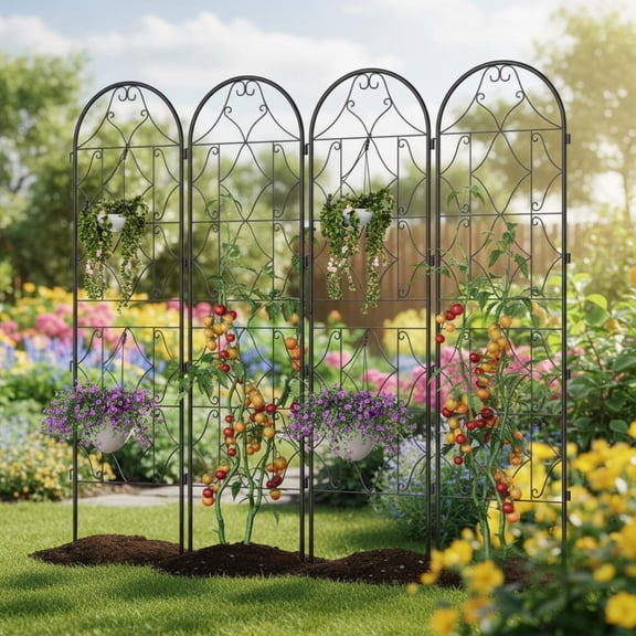 EuKer Garden Trellis, 4 Pack Metal Arch Trellis for Climbing Plants, Vines, Flowers, Black