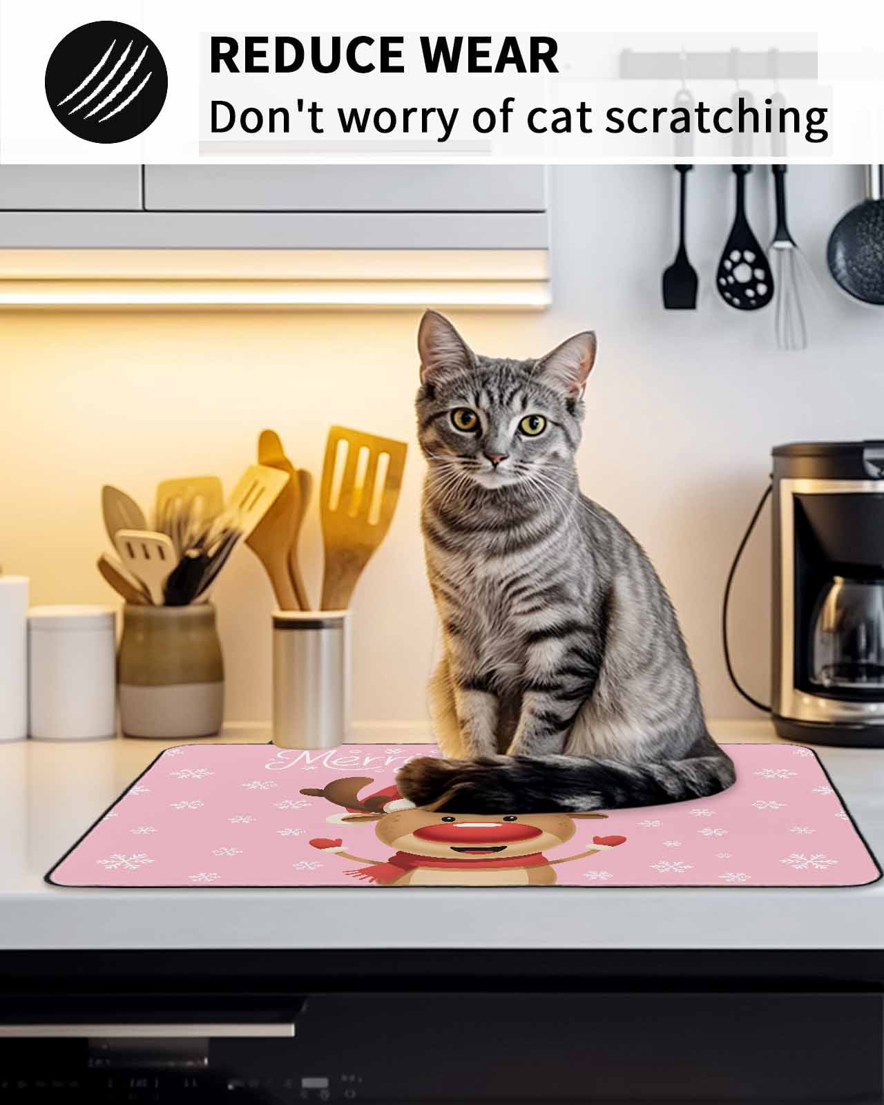 Stove Top Covers for Electric Stove, Merry Christmas Glass Stovetop Cover Protector, Pink Winter Xmas Hat Deer Snowflake Induction Cooktop Protector Oven Mat for Kitchen Countertop 24"x21"