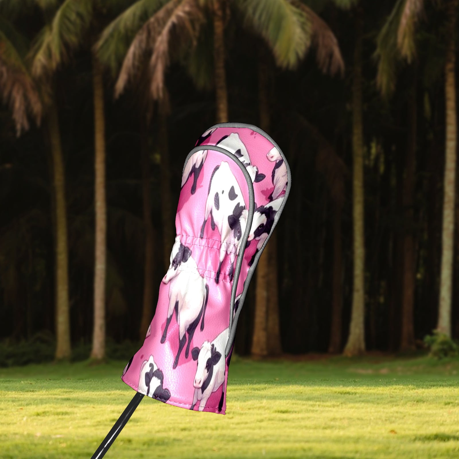 Golf Club Head Covers - Cow Pattern, PU Leather, Waterproof, Fits Fairway Woods/Hybrid, Unisex, Fits Most Brands