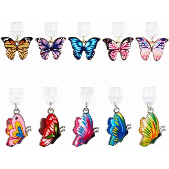 10Pcs Butterfly Charm Dust Plug USB C Dust Cover Type C Anti Dust Plugs Plastic USB C Cover Cap Mobile Dustproof Plugs with Enamel Pendants Charging Port Protector Compatible for iPhone