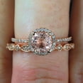 thumbnail image 4 of Sale Antique Vintage Design 2 carat Round Morganite Diamond Halo Bridal Wedding Ring Set Rose Gold, 4 of 5