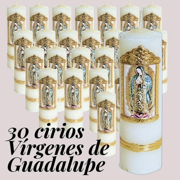 Cirios decorados con 30 piezas Virgen de Guadalupe