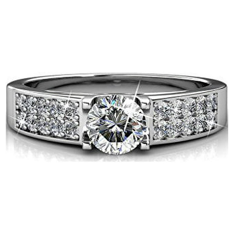 Cate Chloe Leah 18k White Gold Ring with Swarovski Crystals Engagement Ring Wedding Ring Promise Ring MSRP 132