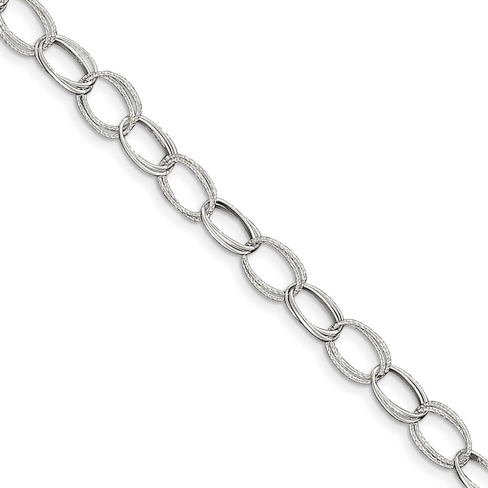 Solid 925 Sterling Silver Polished Cross on Fancy Link Anklet Bracelet with Secure Lobster Lock Clasp 