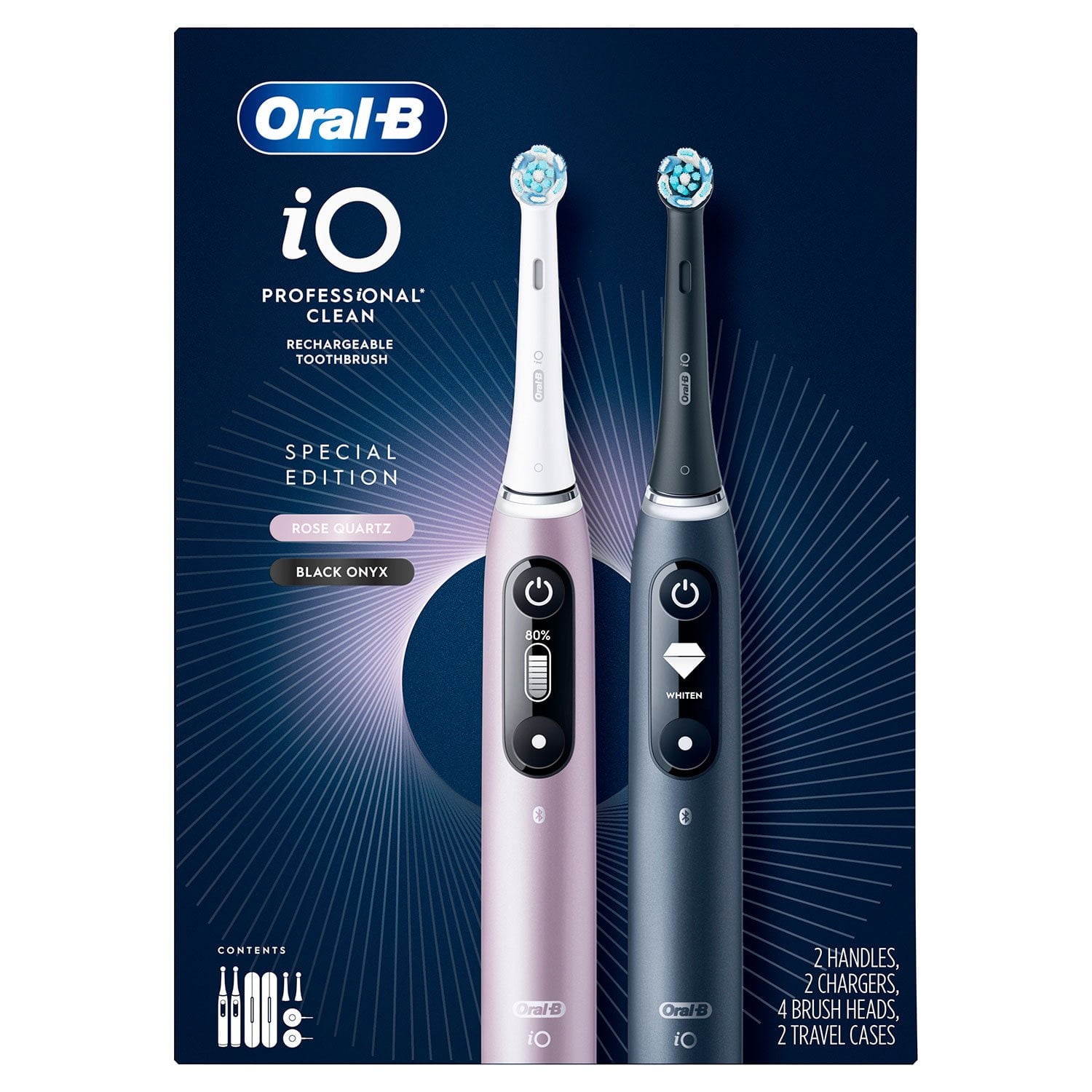 Oral-B iO Series 7 Professional Clean Electric Toothbrush, 2 Packs, Rose Quartz and Black Onyx