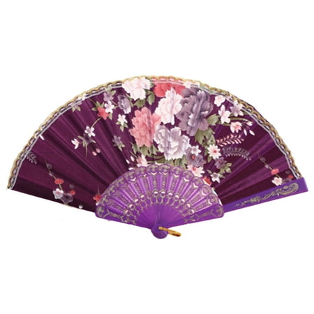 

FaLX Folding Fan Multipurpose Decorative Beautiful Eye-catching Exquisite Workmanship Festival Gift Lace Decor Chinese Style Flower Print Handheld Dance Fan Show Accessories