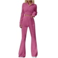 thumbnail image 2 of QATAINLAV Ropa de Verano Para Mujer Women Ribbed Knit 2 Piece Outfits Long Sleeve Zipper Up Slim Fit Crop Tops and Elastic High Waisted Flare Yoga Pants Sets Y2K Tracksuits Hot Pink XL, 2 of 6