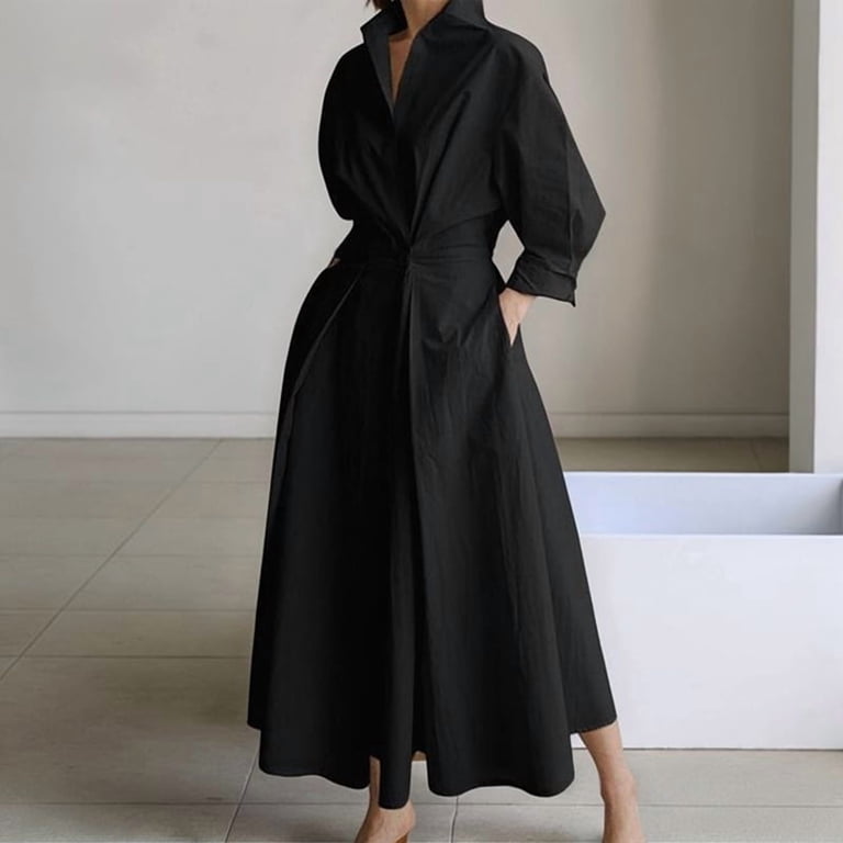 black button down t shirt dress Amazon.com: Business Casual Dress for Women Western Cowboy Black Solid Short Sleeve Collared Button Down Mini Dress 2025 Fashion Elegant Swing Flowy Aline High Waist Slim Fit Waitress Dress,S : Clothing, Shoes