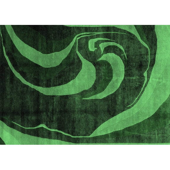 Ahgly Company Indoor Rectangle Abstract Emerald Green Modern Area Rugs, 7' x 10'