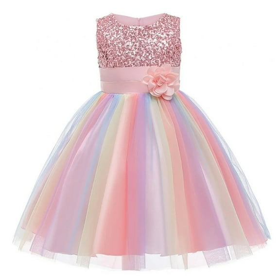 XBASW 3-10Y Girls Formal Dresses Flower Girl Sequin Tulle Princess Dresses Sleeveless Pageant Ball Party Gown for Baby Toddler Kids