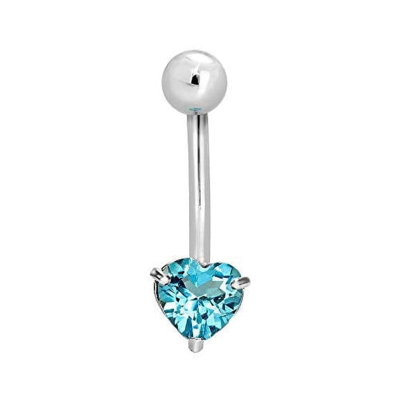 JewelStop 14k Solid Gold White Blue Topaz Heart Navel Belly Ring Body Jewelry