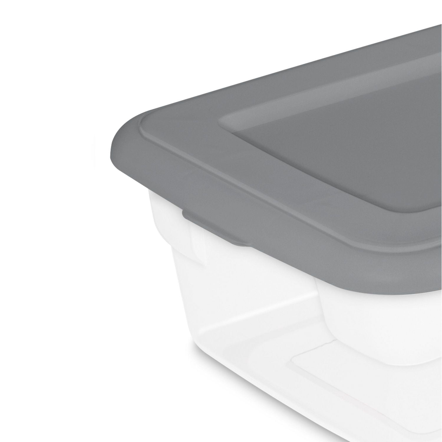 Sterilite Set of (4) 11.4 Liter Storage Box, Clear Plastic Storage Bins, Snap-on Lid, Grey