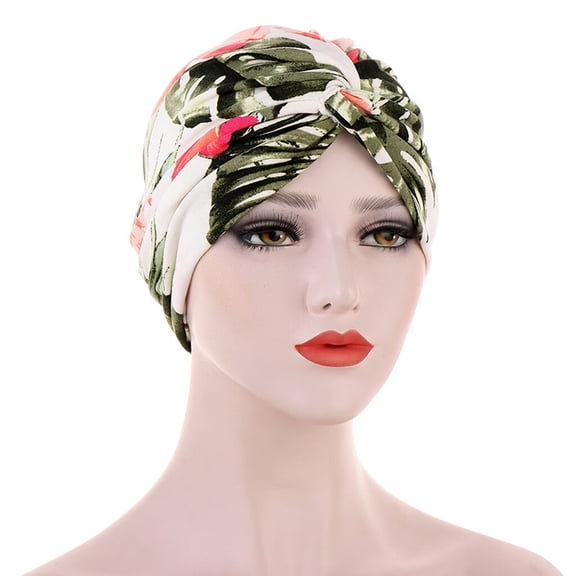 DOPI women Cap Women Floral Printed India Hat Muslim Ruffle Cancer Chemo Hat Beanie Wrap Cap Beige Free size