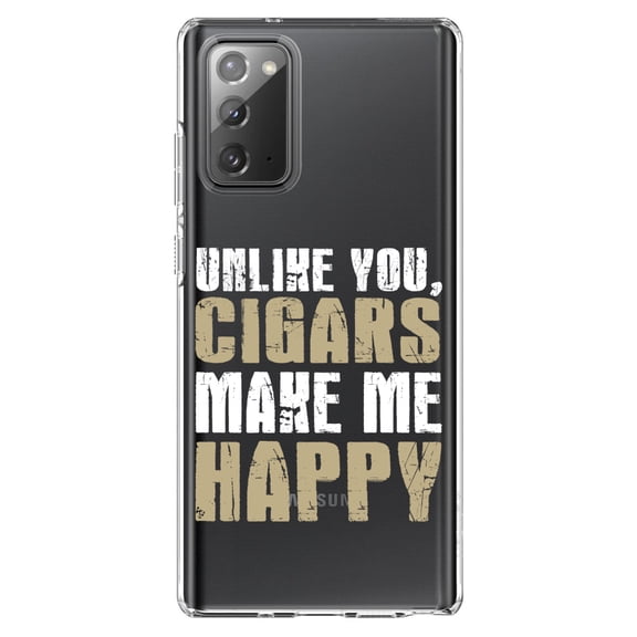 DistinctInk Clear Shockproof Hybrid Case for Galaxy Note 20 ULTRA (6.9" Screen) - TPU Bumper Acrylic Back Tempered Glass Screen Protector - Unlike You, Cigars Make Me Happy