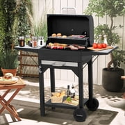 MASTER COOK Charcoal Grill with Two Side Tables, BBQ Grill for Outdoor Picnic Backyard Patio and Parties, Black